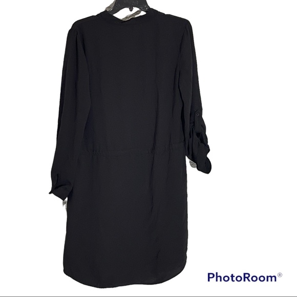 AGB Long Sleeve V Neck Drawstring High Low Black Dress - Picture 2 of 7